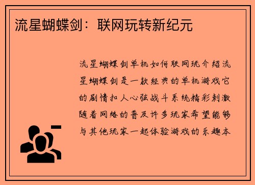 流星蝴蝶剑：联网玩转新纪元