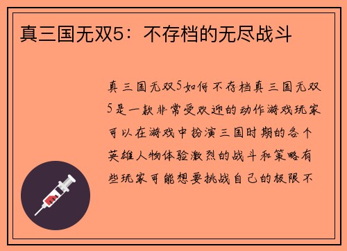 真三国无双5：不存档的无尽战斗
